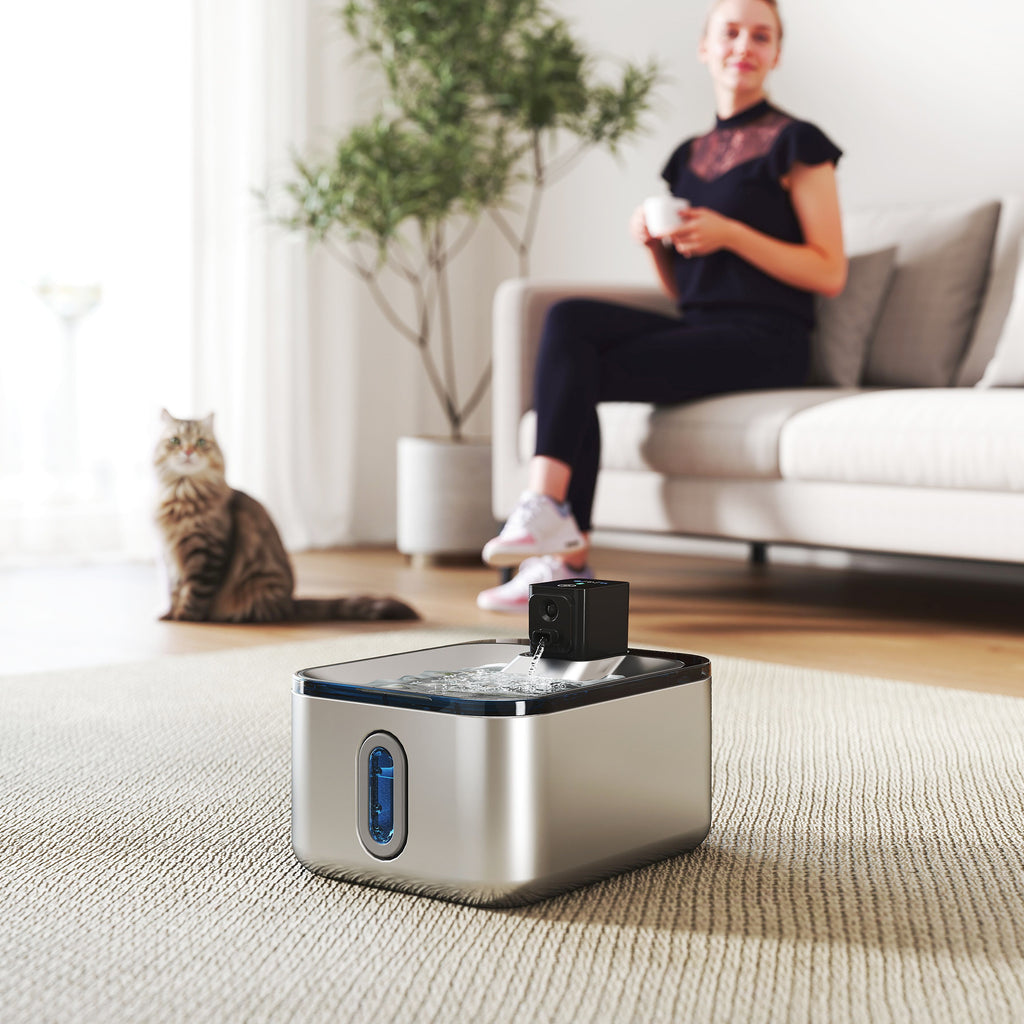 Fontaine à eau pour chat automatique en inox 5L, silencieuse, distributeur eau chat 3-étapes filtre chargeur USB, argent-1
