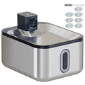 Fontaine à eau pour chat automatique en inox 5L, silencieuse, distributeur eau chat 3-étapes filtre chargeur USB, argent-0