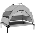 Lit pour Chien Surélevé Tente pour Chien avec Auvent Tente 3 Côtés Respirant Textilène Sac 76x61x70cm Gris Clair-0