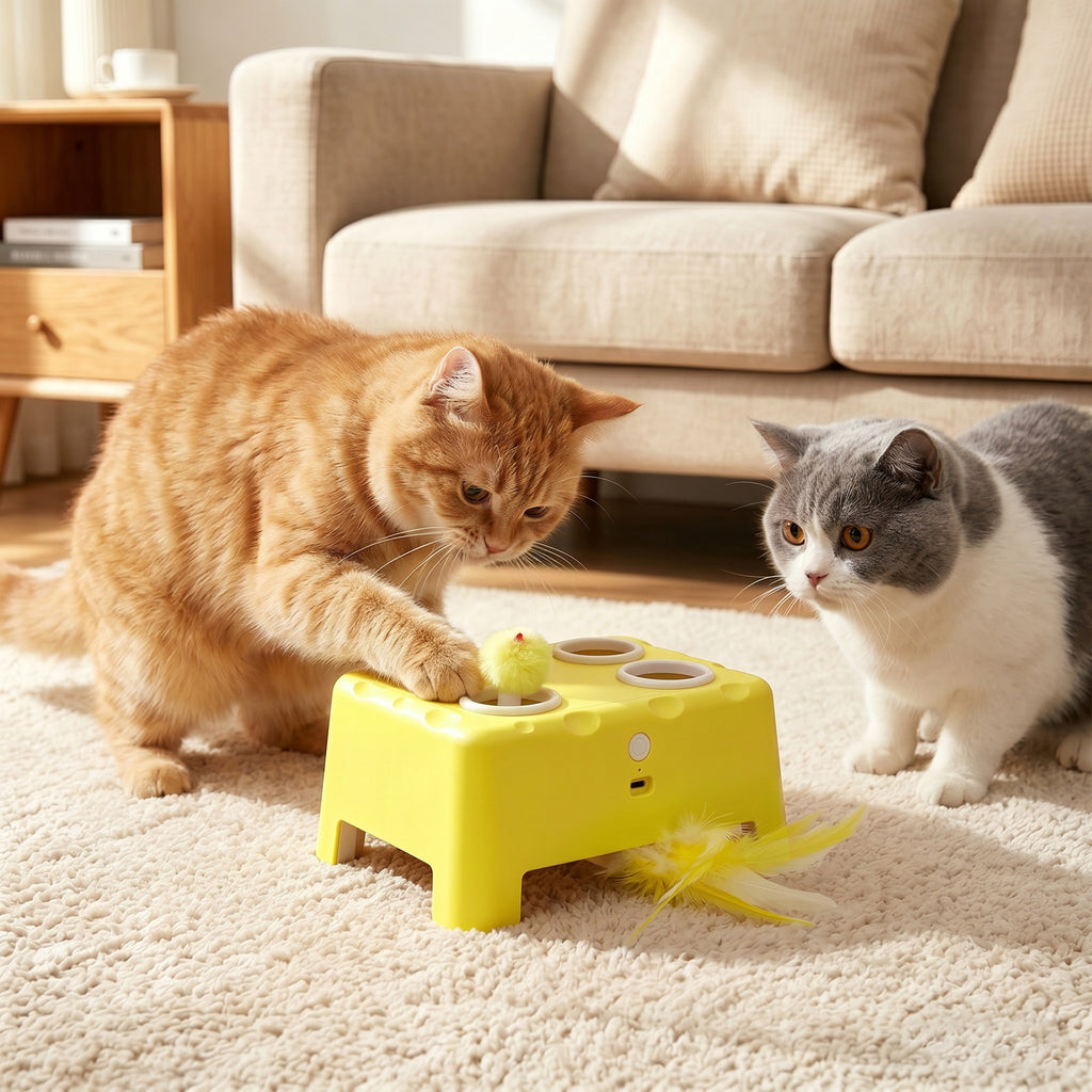 Jouet Interactif pour Chats d'Intérieur Rechargeable, 3 Modes Réglables Repos Intelligent, 18,8 x 14 x 6 cm, Jaune-7