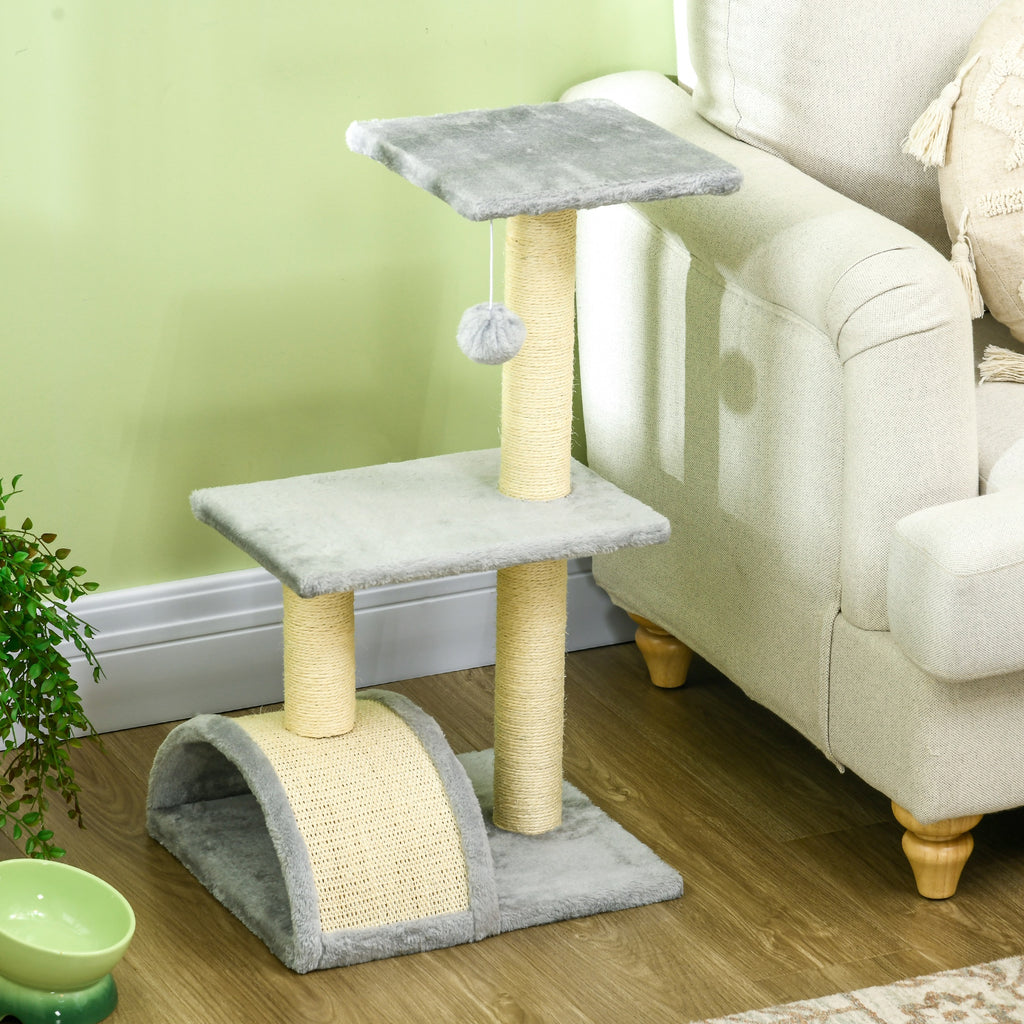 Arbre à chat arbre à grimper griffoir pour chat hauteur 72 cm balle suspendue gris clair-7