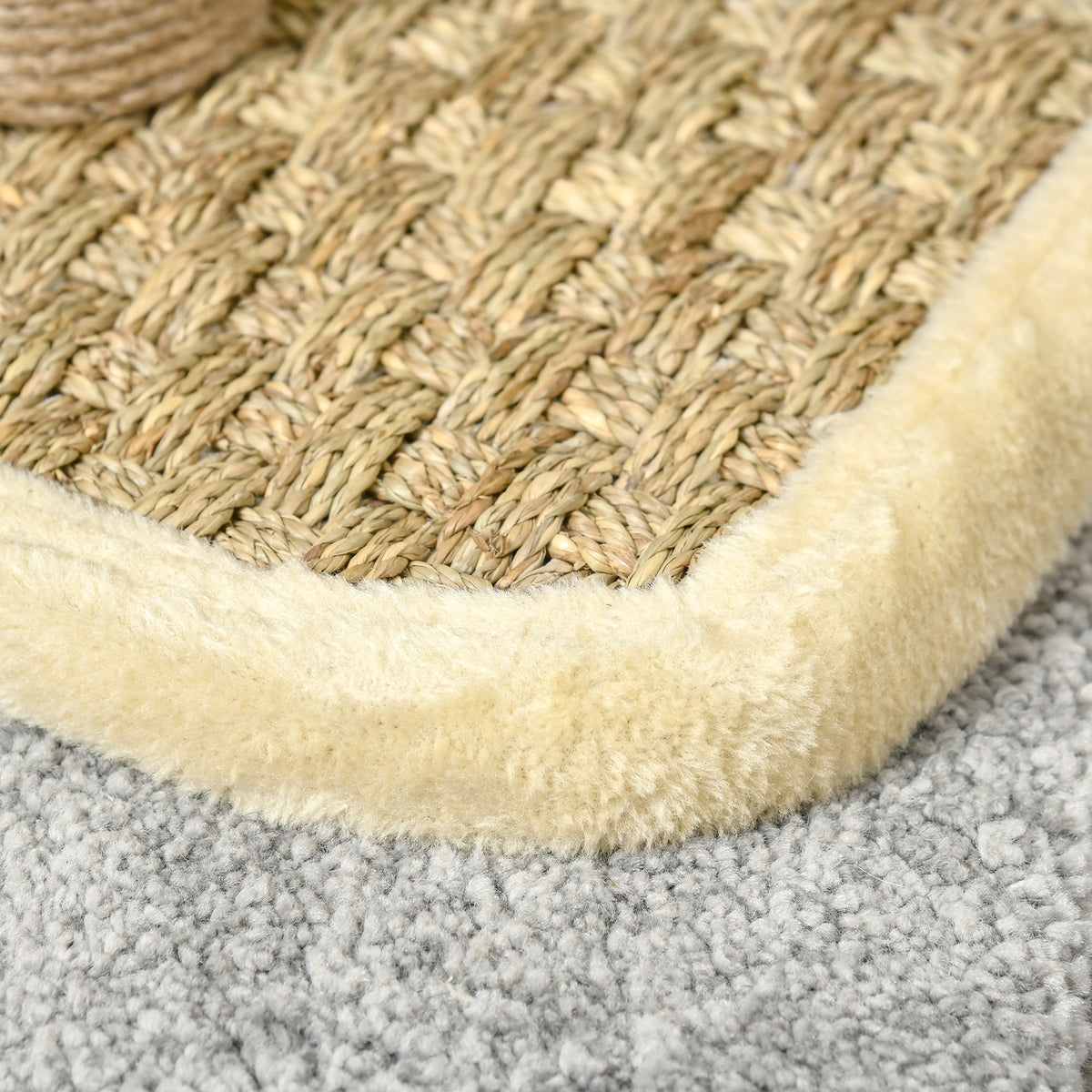 Arbre à chat en cercle avec griffoir en jute et jouet de souris coussin en peluche doux en panneaux de particules 40 x 30 x 56 cm kaki beige café-7