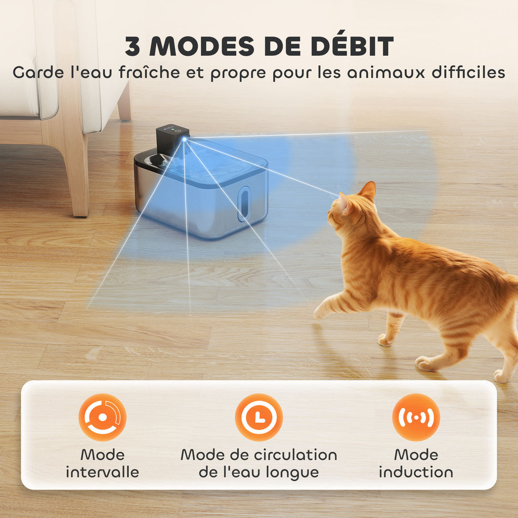 Fontaine à eau pour chat automatique en inox 5L, silencieuse, distributeur eau chat 3-étapes filtre chargeur USB, argent-5