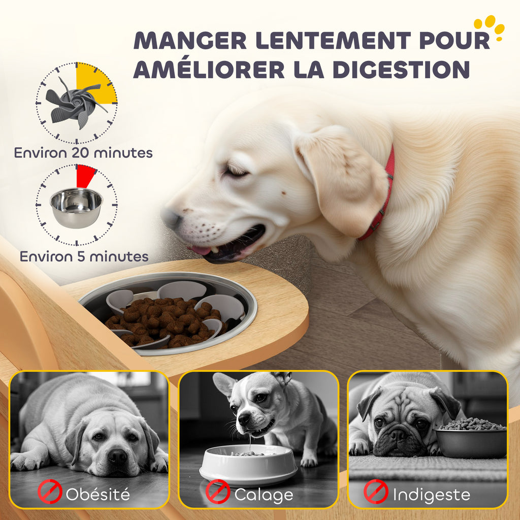 Gamelle chien surélevée de 3 hauteurs ajustables gamelle pour chien 2 bols acier inoxydable 63 x 58,5 x 40 cm chêne-5