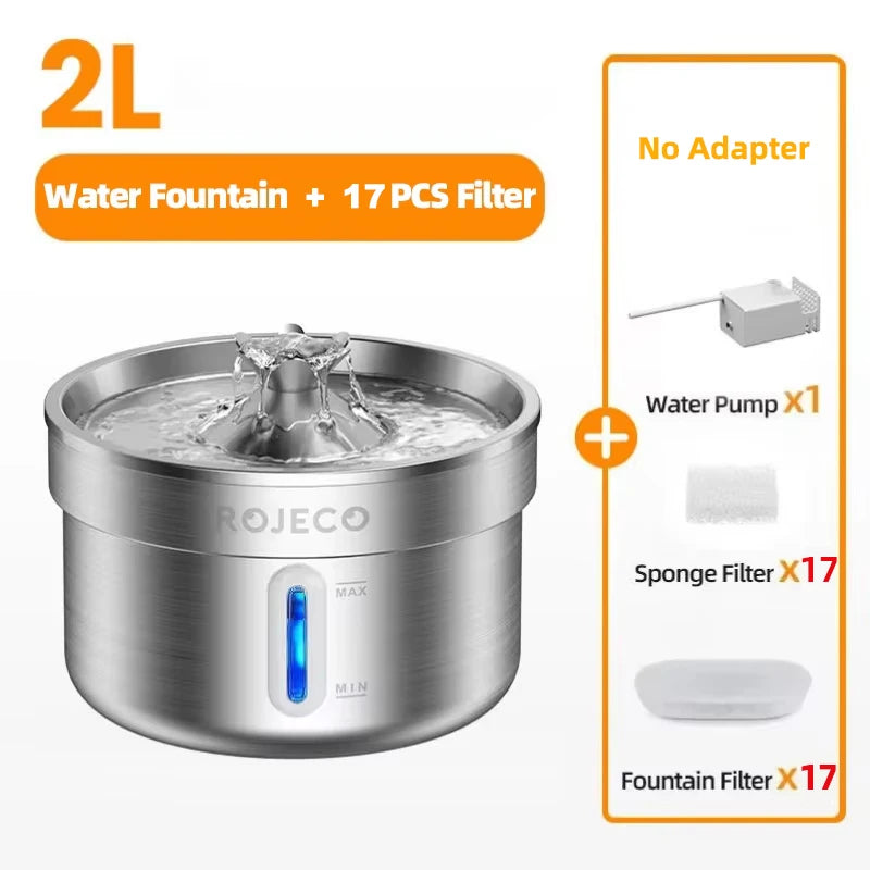 Fontaine à eau inox 2 L – double filtration, ultra-silencieuse
