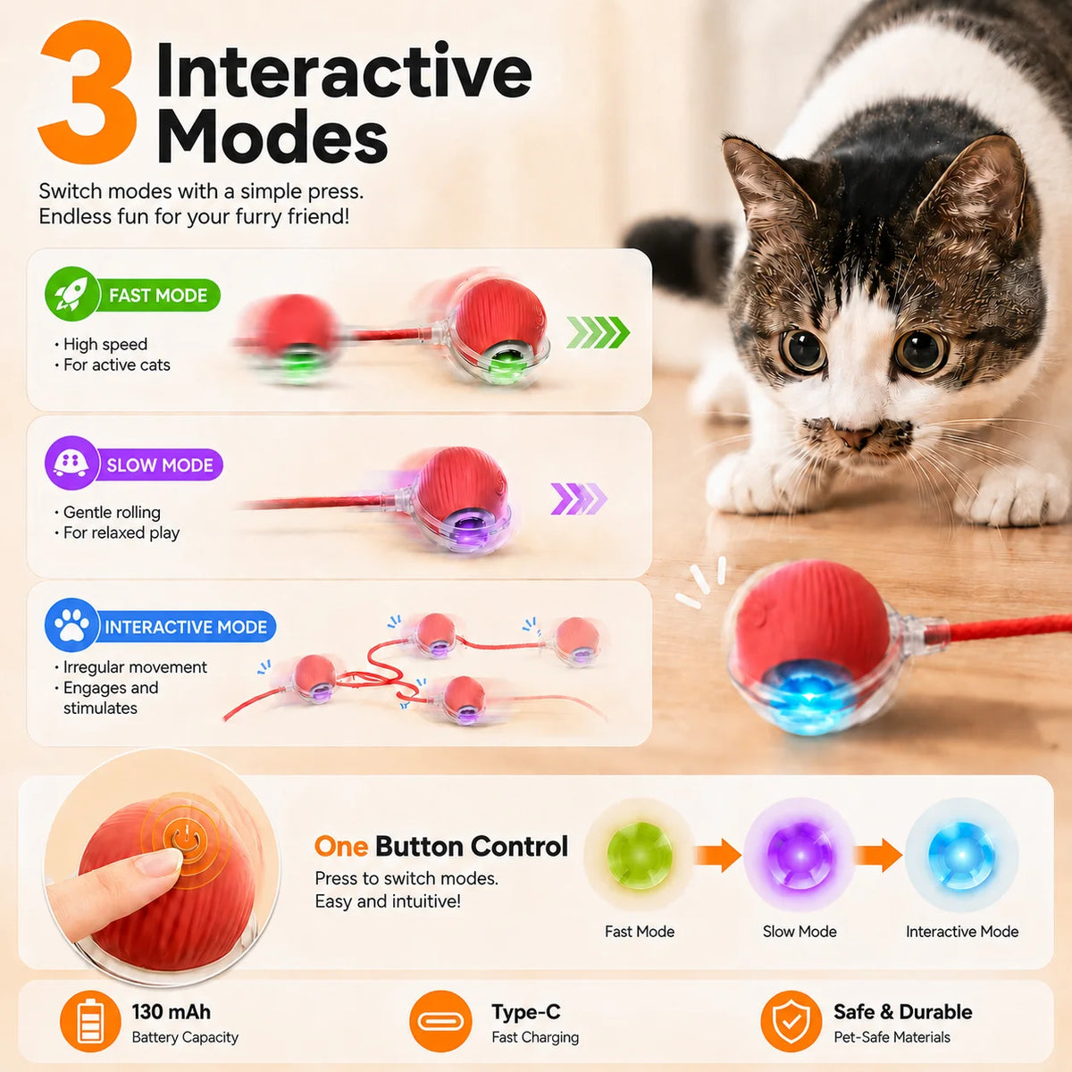Balle interactive automatique pour chat