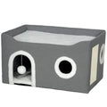 Niche Chat Interieur Pliable avec Griffoir, Lit Surélevé, Entrées, Jouet Suspendu, Coussin Réversible, 60x40x34cm, Gris-0