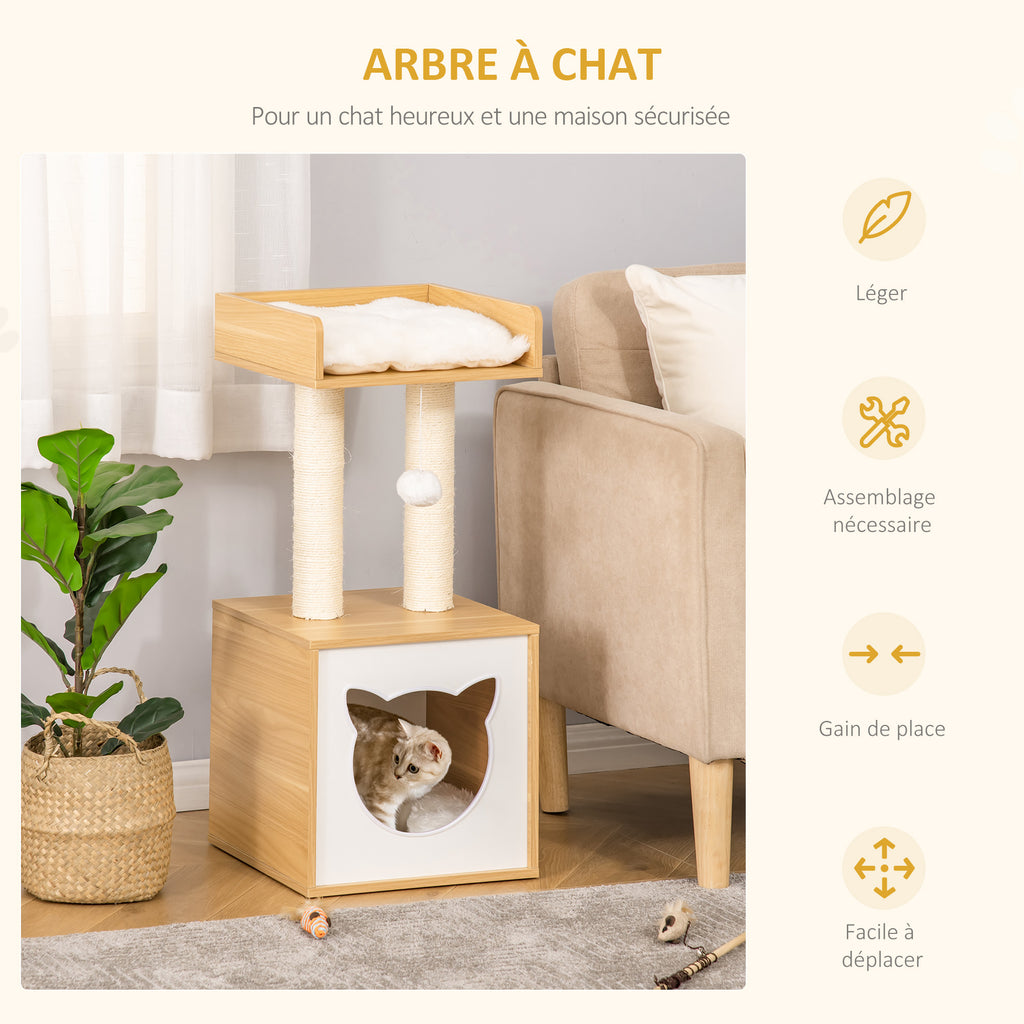 Arbre à chat griffoir pour chat arbre à grimper niche maison pour chat plate-forme supérieure balle suspendue hauteur 81 cm-3