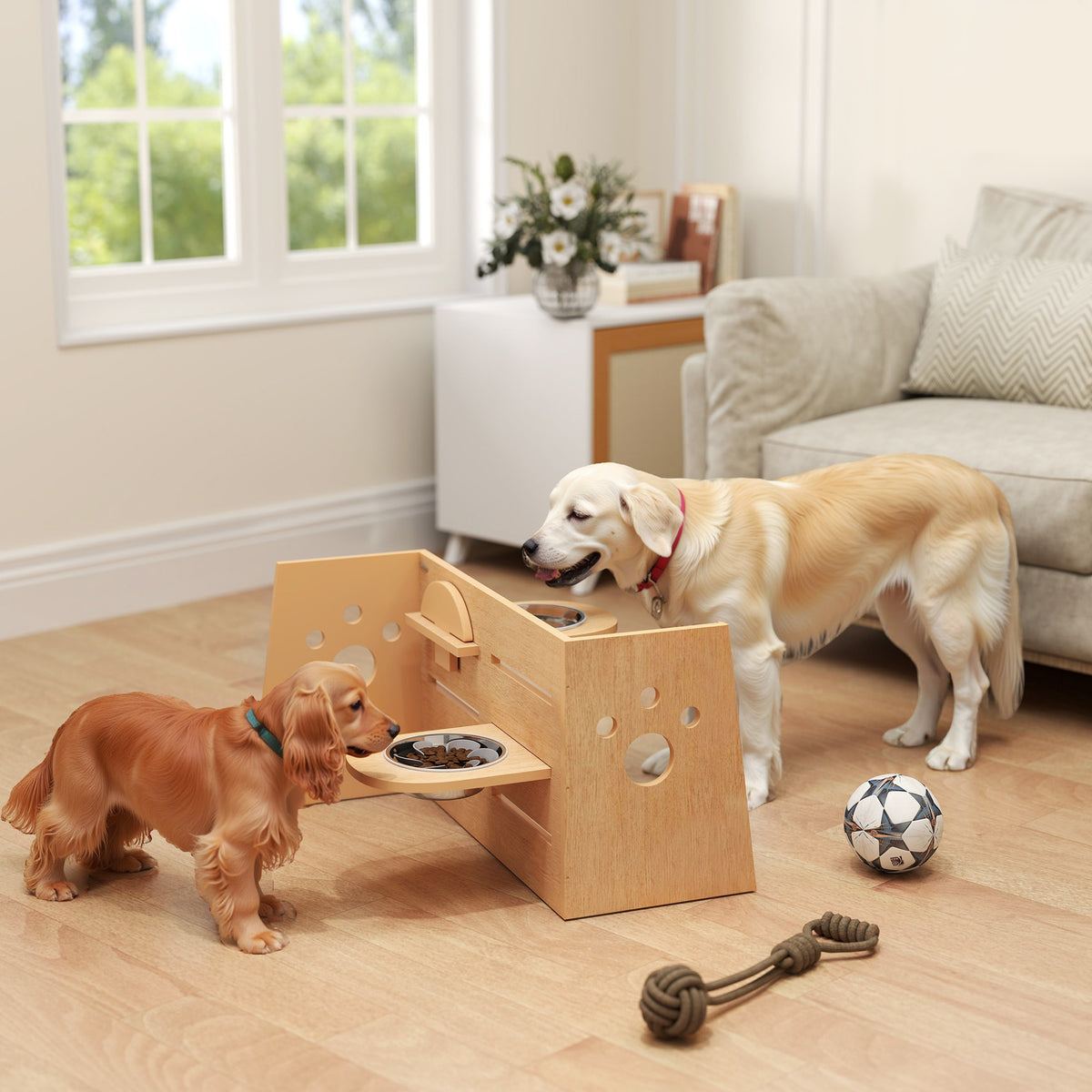 Gamelle chien surélevée de 3 hauteurs ajustables gamelle pour chien 2 bols acier inoxydable 63 x 58,5 x 40 cm chêne-1
