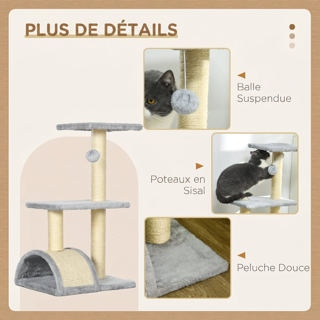 Arbre à chat arbre à grimper griffoir pour chat hauteur 72 cm balle suspendue gris clair-4