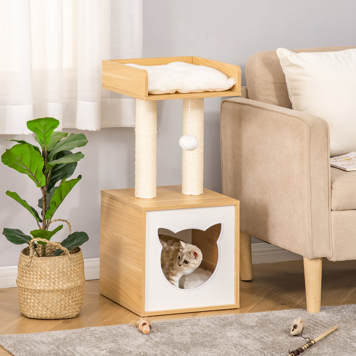 Arbre à chat griffoir pour chat arbre à grimper niche maison pour chat plate-forme supérieure balle suspendue hauteur 81 cm-1