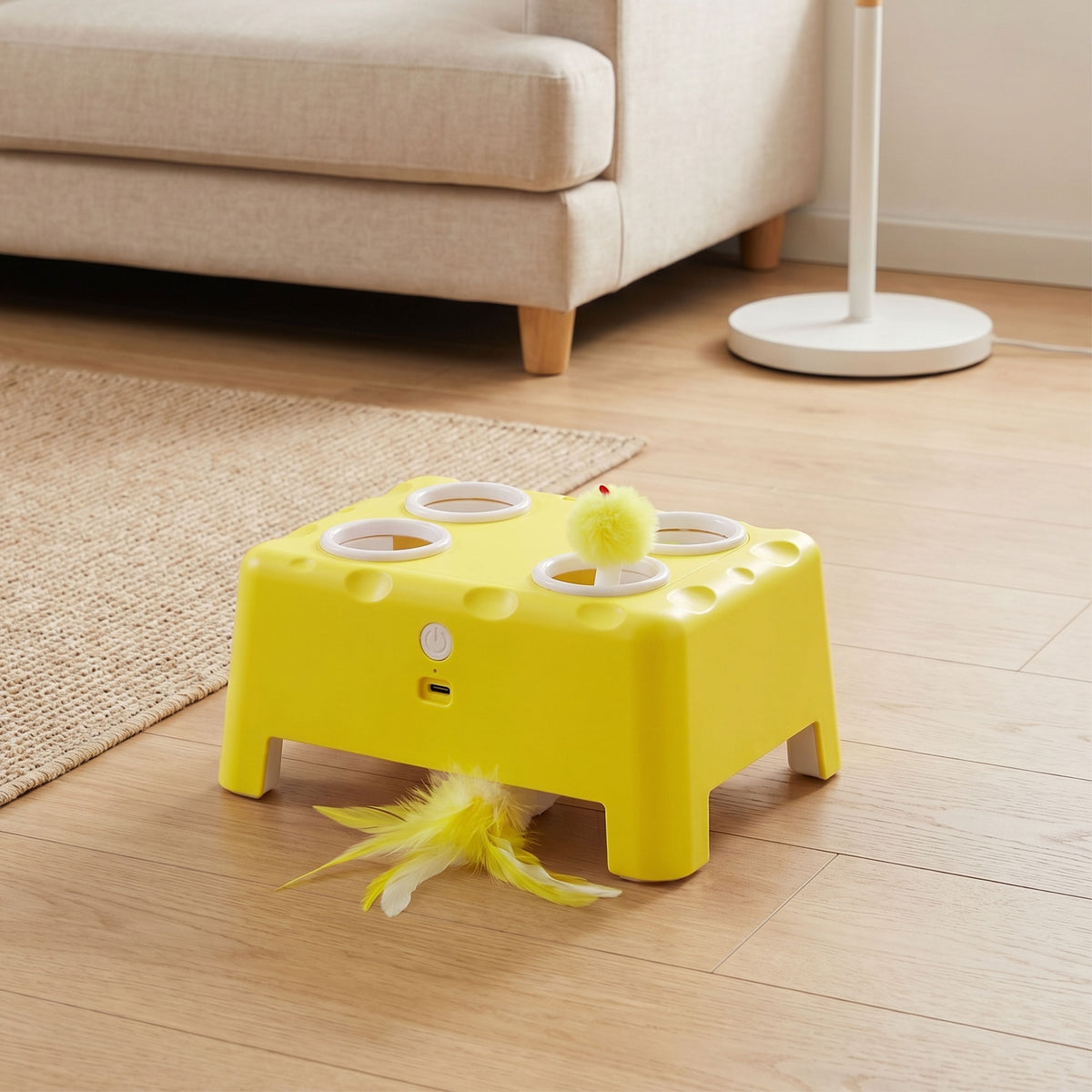 Jouet Interactif pour Chats d'Intérieur Rechargeable, 3 Modes Réglables Repos Intelligent, 18,8 x 14 x 6 cm, Jaune-1