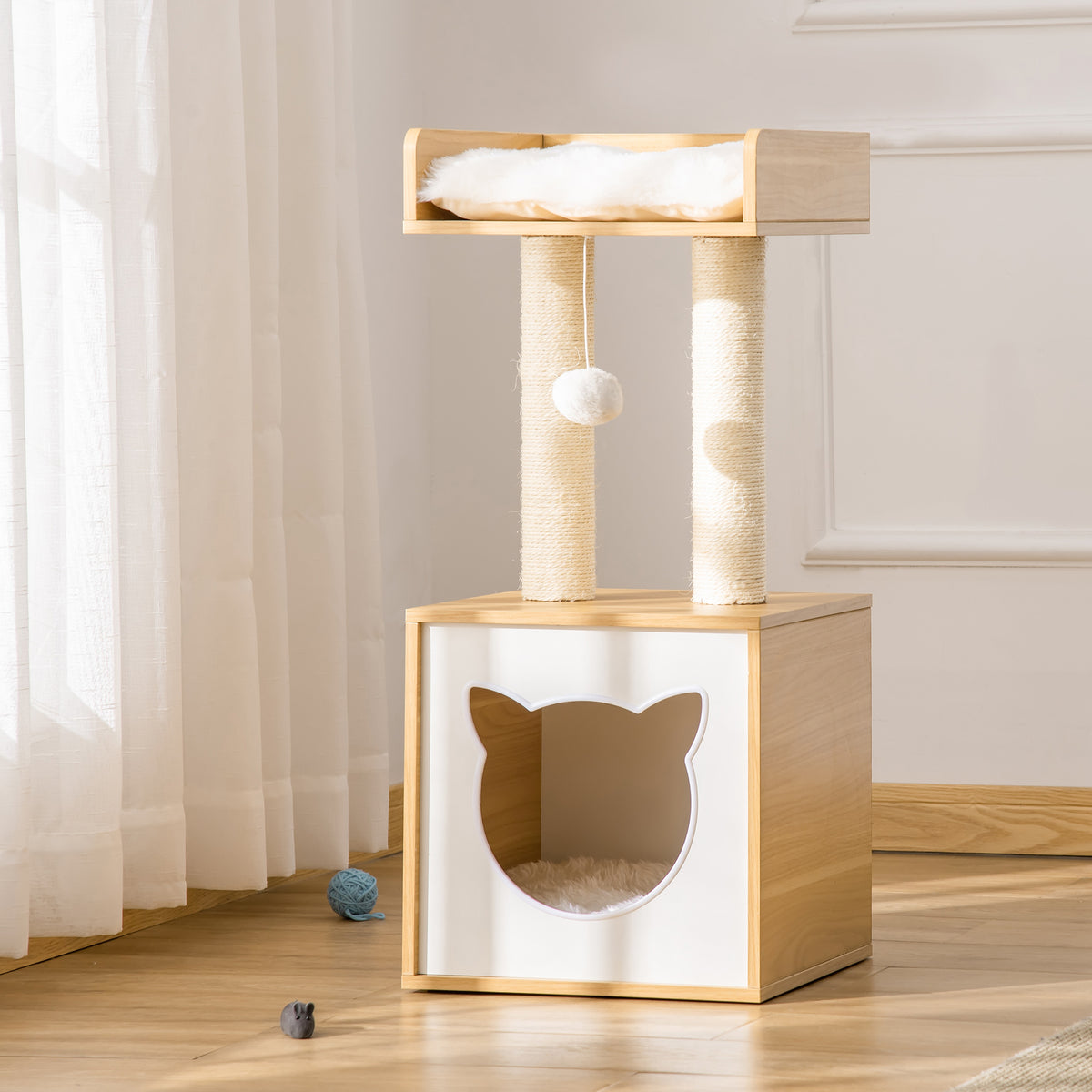 Arbre à chat griffoir pour chat arbre à grimper niche maison pour chat plate-forme supérieure balle suspendue hauteur 81 cm-9