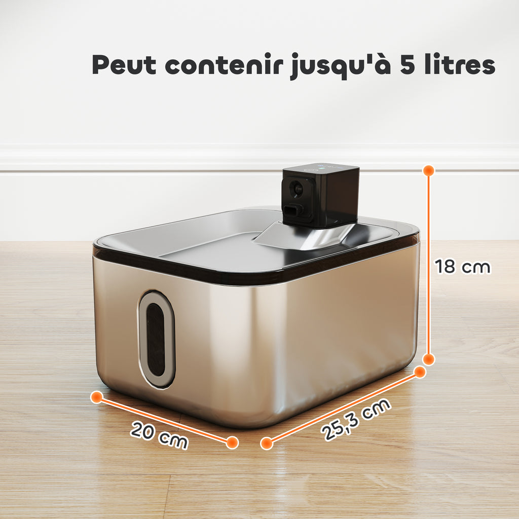 Fontaine à eau pour chat automatique en inox 5L, silencieuse, distributeur eau chat 3-étapes filtre chargeur USB, argent-2