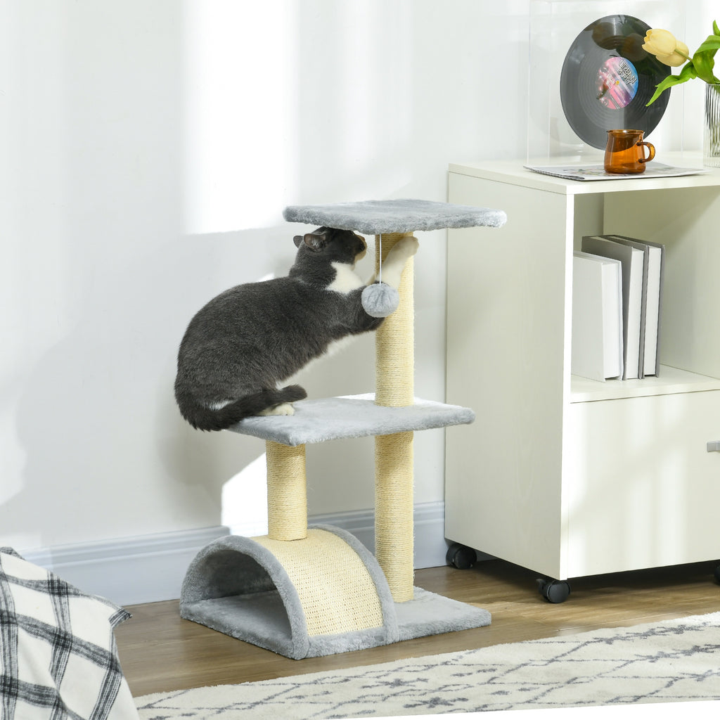 Arbre à chat arbre à grimper griffoir pour chat hauteur 72 cm balle suspendue gris clair-1