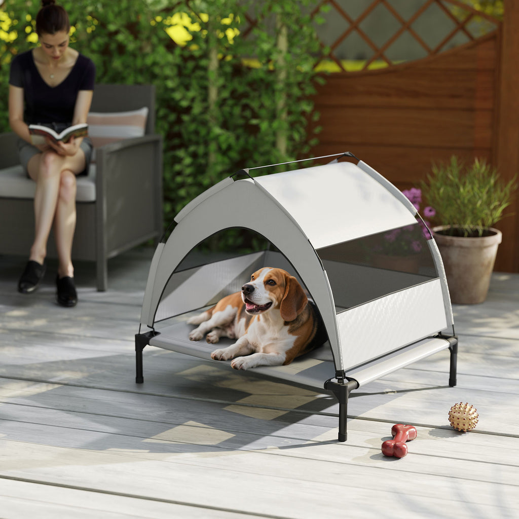 Lit pour Chien Surélevé Tente pour Chien avec Auvent Tente 3 Côtés Respirant Textilène Sac 76x61x70cm Gris Clair-8