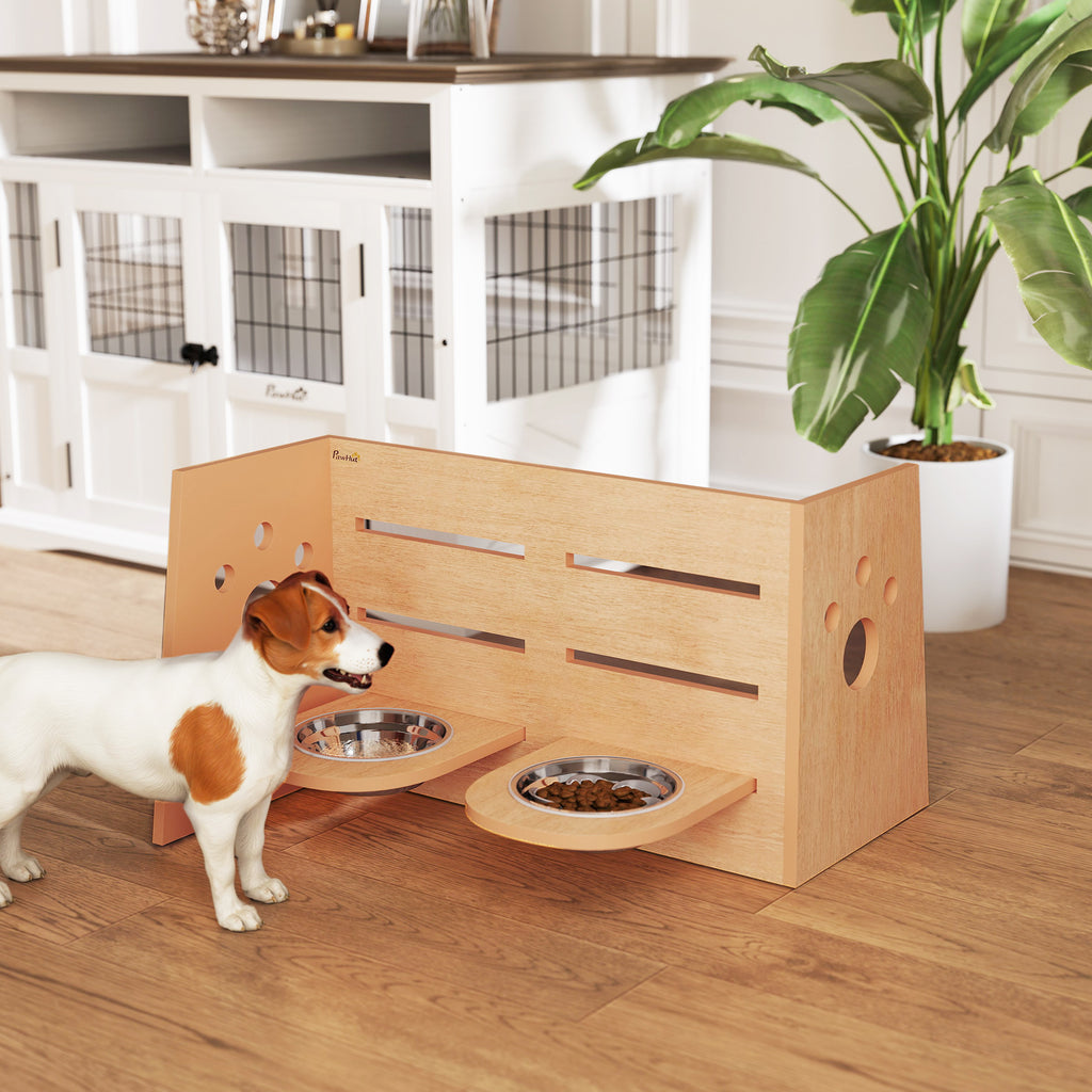 Gamelle chien surélevée de 3 hauteurs ajustables gamelle pour chien 2 bols acier inoxydable 63 x 58,5 x 40 cm chêne-9