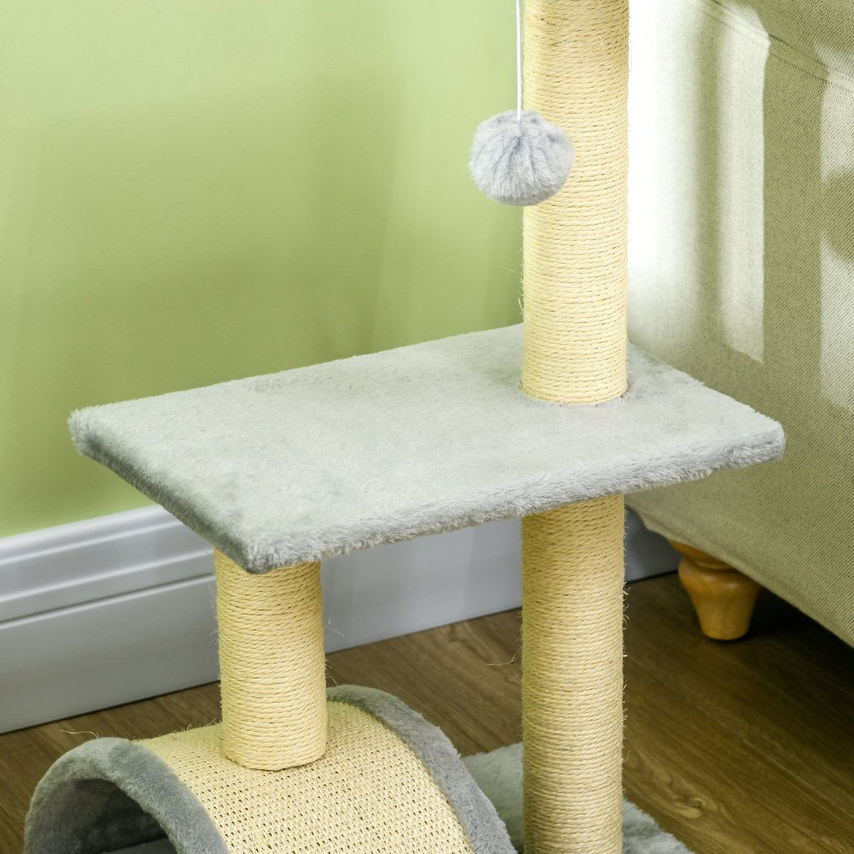 Arbre à chat arbre à grimper griffoir pour chat hauteur 72 cm balle suspendue gris clair-8