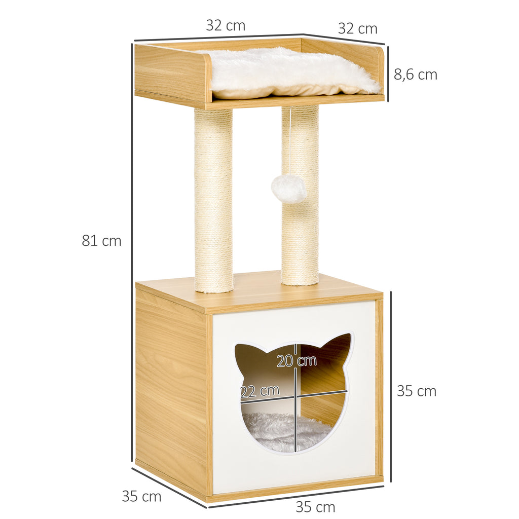 Arbre à chat griffoir pour chat arbre à grimper niche maison pour chat plate-forme supérieure balle suspendue hauteur 81 cm-2
