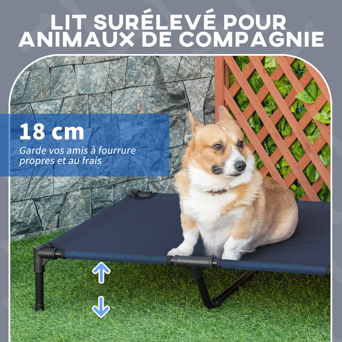 Lit surélevé pour chien lit surélevé rafraîchissant pour chien tissu Oxford sac de transport inclus 92 x 76 x 18 cm bleu-3
