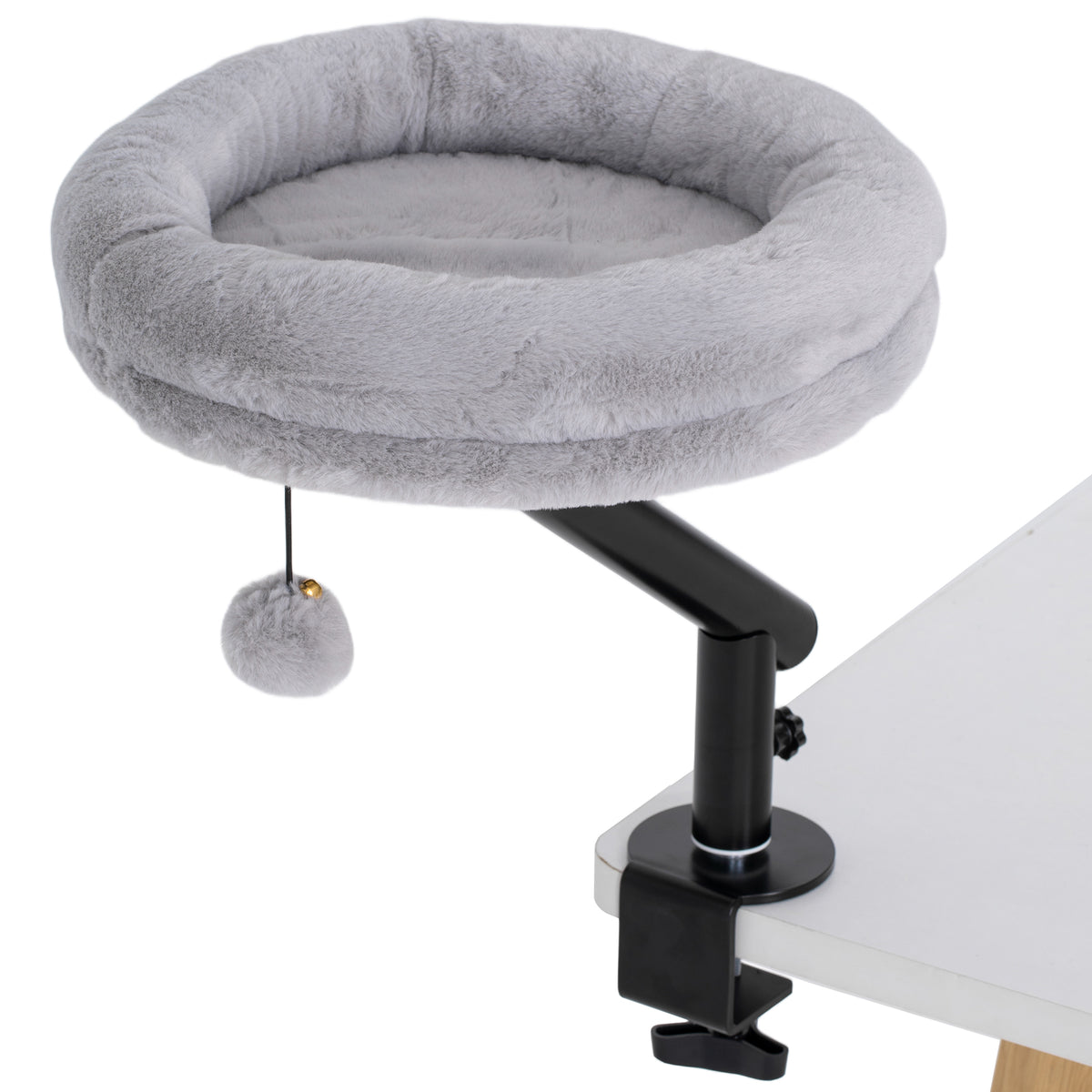 Lit de Bureau pour Chat Rotation de 360° et Hauteur Réglable, Lit pour Chat Lavable avec Balle Jouet,  35x35x48cm, Gris-0
